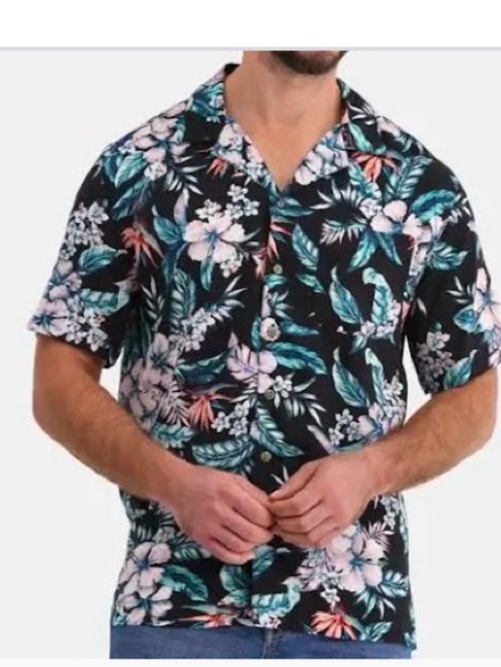 George Black Floral Tropical Short-Sleeve Button-Down Shirt